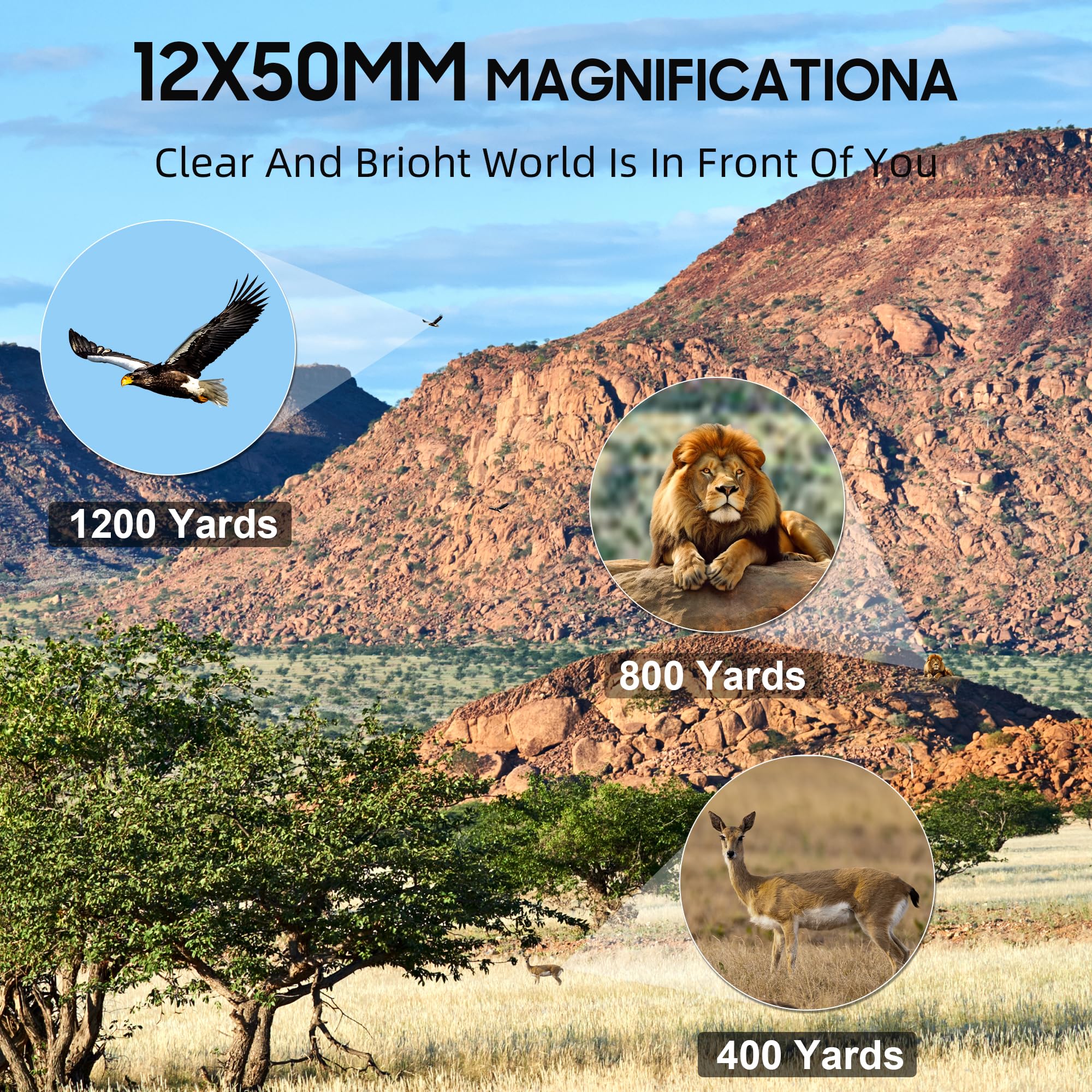 12x50 UHD Binoculars for Adults High Powered with Upgraded Phone Adapter - Large View, Lightweight, IPX7 Waterproof - Binoculars for Hunting Bird Watching Travel Cruise