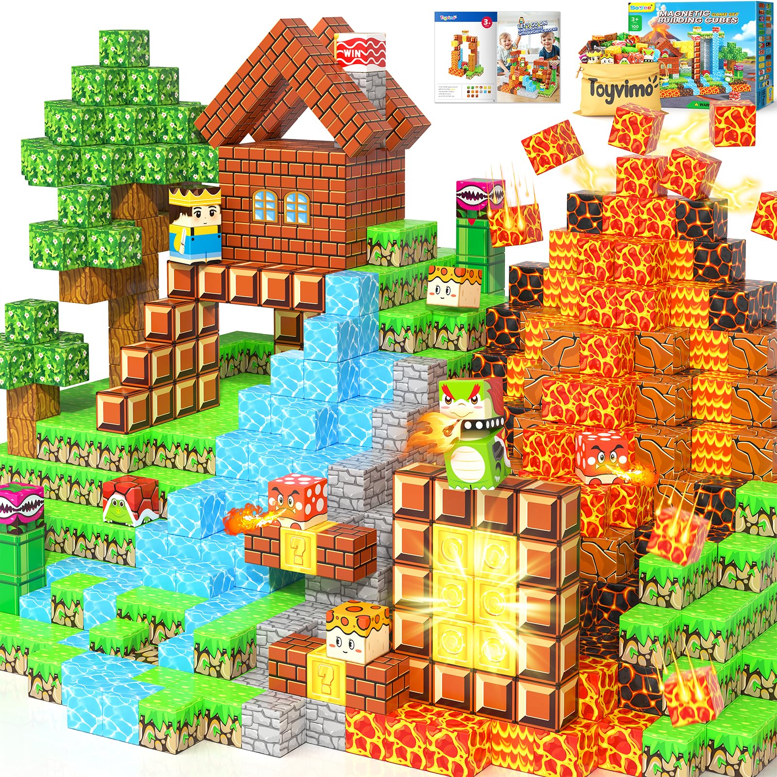 100PCS Magnetic Blocks Magnetic Building Blocks Sensory Toys for Kids Ages 3-5 6-8 8-12 Kids Game Toys for 3+ Year Old Boys & Girls, 3 4 5 6 7 8 9 10 Year Old Boy Birthday Gift Easter Basket Stuffers