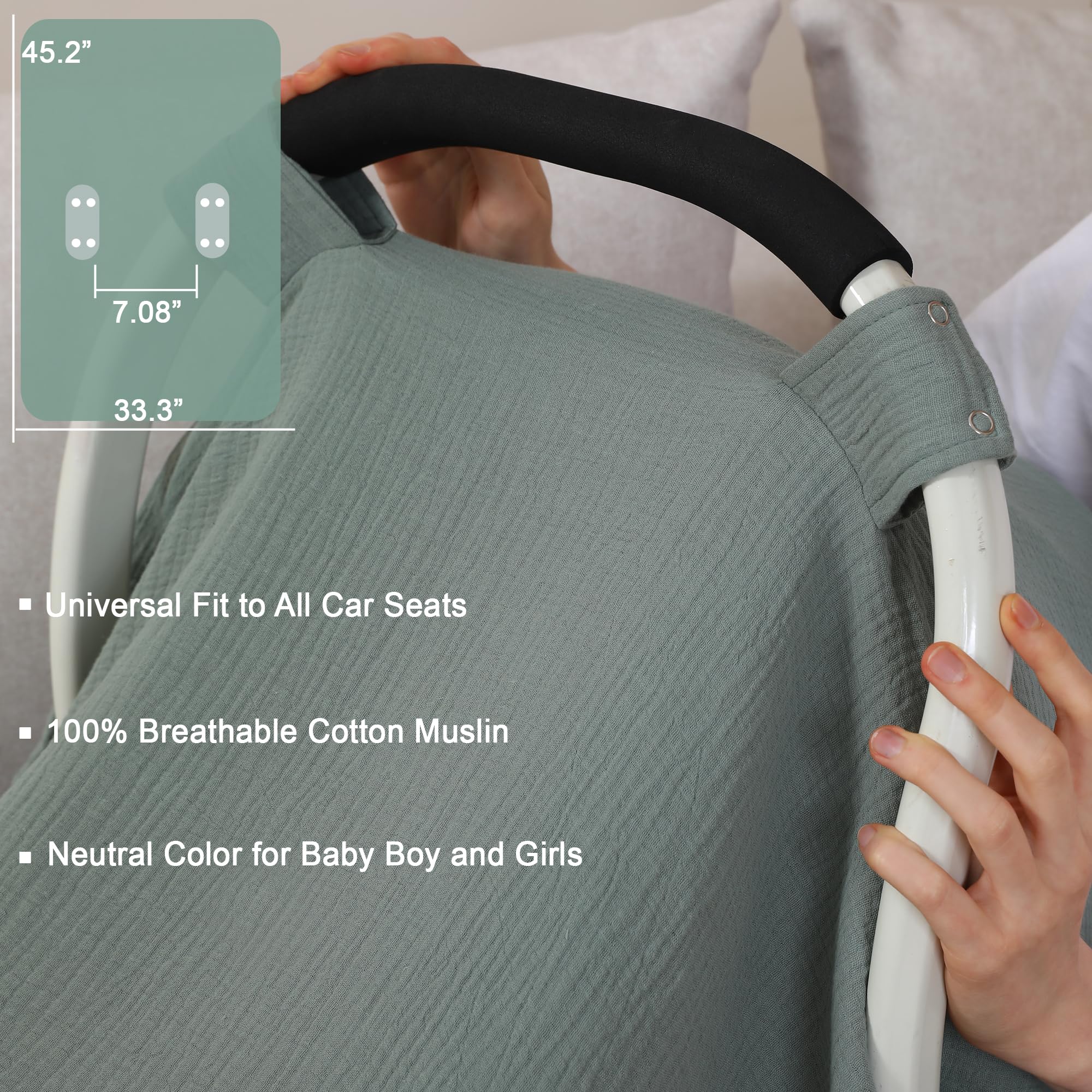 100% Muslin Cotton Car Seat Cover Baby, Carseat Canopy Cover, Universal Fit Stroller Covers for Boys and Girls (Roman Green)